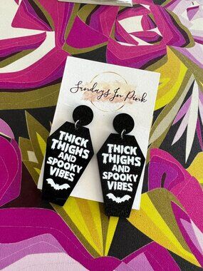THICK THIGHS Spooky Vibes Coffin Earrings NEW